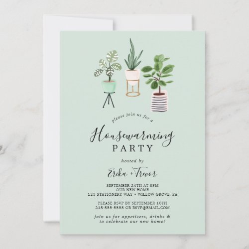 Potted House Plants  Mint Housewarming Party Invitation