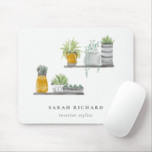Potted House Plants Watercolor Botanical Mouse Pad