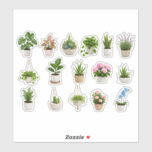Potted Houseplants Monstera Snake Plant Lavender Sticker