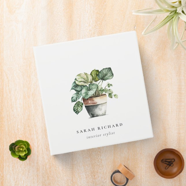Potted Leafy House Plants Watercolor Botanical  3 Ring Binder (In Situ)