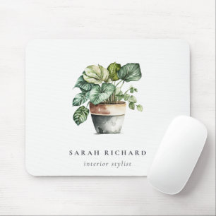 Potted Leafy House Plants Watercolor Botanical Mouse Pad