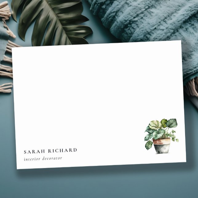 Potted Leafy House Plants Watercolor Botanical  Note Card (Creator Uploaded)