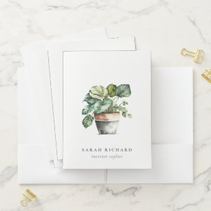 Potted Leafy House Plants Watercolor Botanical Pocket Folder
