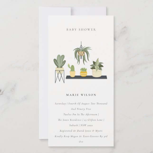 Potted Leafy Succulent Plants Baby Shower Invite (Front)