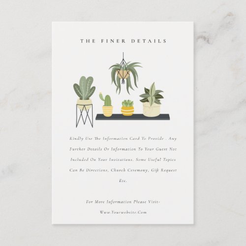 Potted Leafy Succulent Plants Wedding Details Enclosure Card