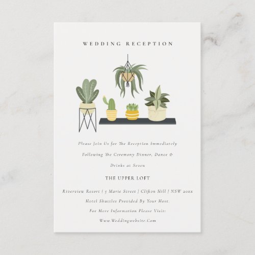 Potted Leafy Succulent Plants Wedding Reception Enclosure Card