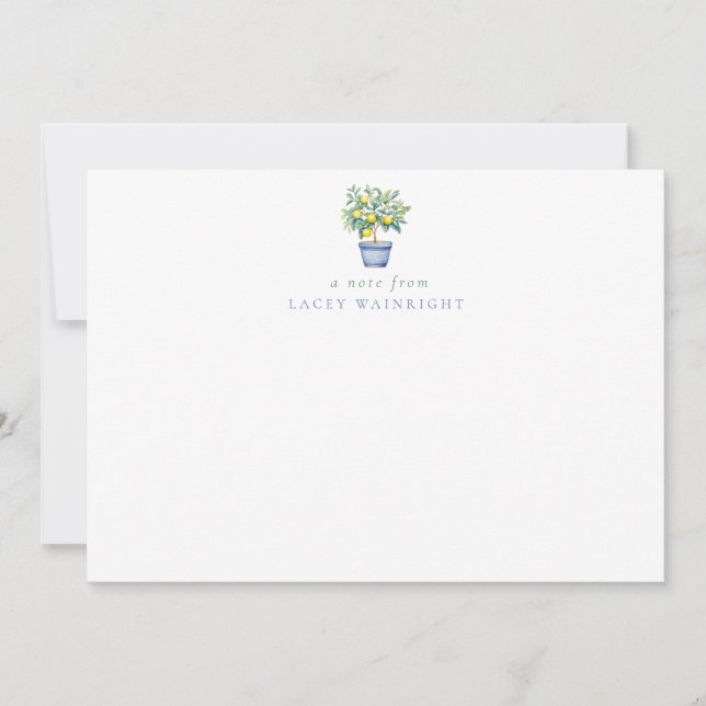 Potted Lemon Tree Personalized Stationery Note Card (Front)