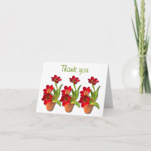 Potted Mature Red Tulips Photograph Letterpress Thank You Card