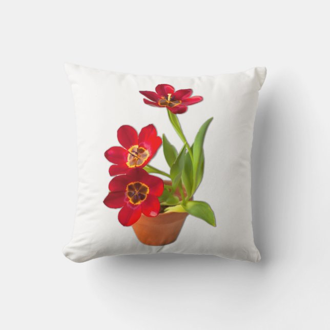 Potted Mature Red Tulips Photograph Throw Pillow (Front)