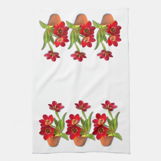 Potted Mature Red Tulips Photograph Towel (Vertical)
