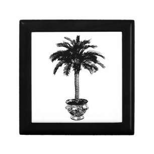 Potted Palm Tree - black and white Jewelry Box