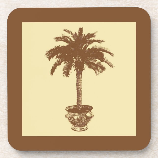Potted Palm Tree - dark brown and tan Drink Coaster (Front)