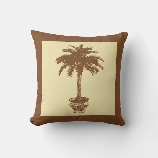 Potted Palm Tree - dark brown and tan Throw Pillow (Front)