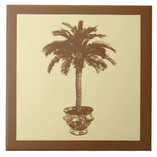 Potted Palm Tree - dark brown and tan Tile
