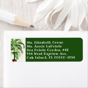 Potted Palm Tree Dark Green Return Address Label