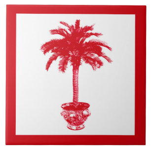 Potted Palm Tree - deep red and white Tile