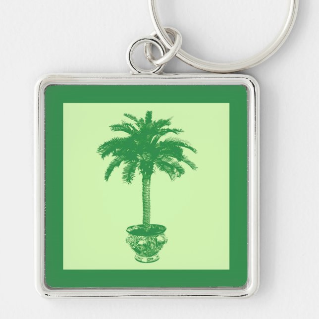 Potted Palm Tree - emerald and light green Keychain (Front)