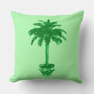 Potted Palm Tree in Emerald and Light Green Throw Pillow