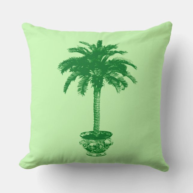 Potted Palm Tree in Emerald and Light Green Throw Pillow (Front)