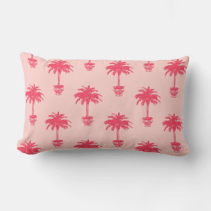 Potted Palm Tree in Shades of Coral Pink Lumbar Pillow