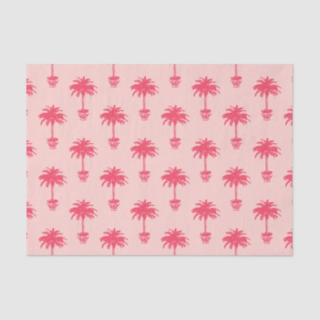 Potted Palm Tree in Shades of Coral Pink Tissue Paper (Front)