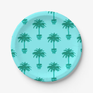Potted Palm Tree in Turquoise and Aqua Paper Plates