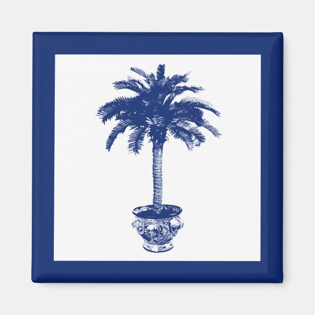 Potted Palm Tree - navy blue and white Magnet (Front)