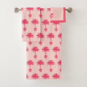 Potted Palm Tree - shades of coral pink Bath Towel Set