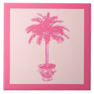 Potted Palm Tree - shades of coral pink Tile