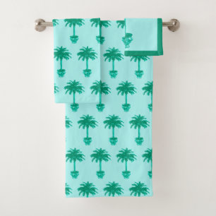 Potted Palm Tree - turquoise and aqua Bath Towel Set