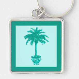 Potted Palm Tree - turquoise and aqua Keychain