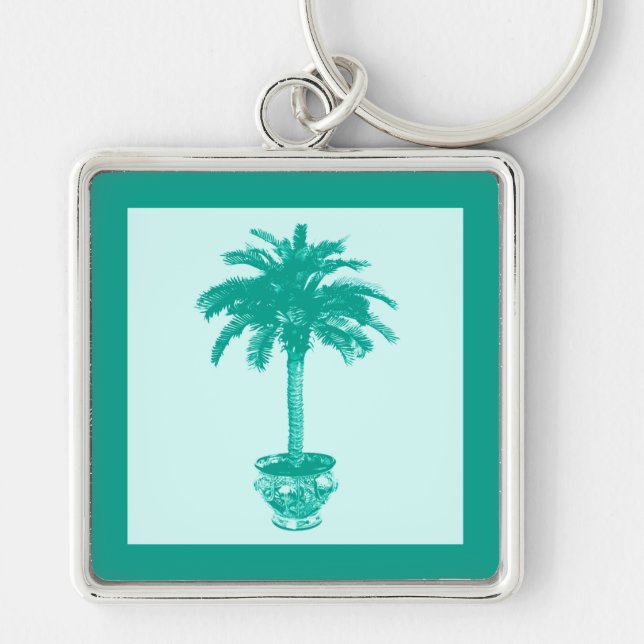 Potted Palm Tree - turquoise and aqua Keychain (Front)