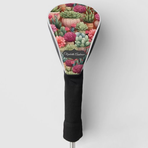 Potted Pink Flower Cactus Personalized   Golf Head Cover