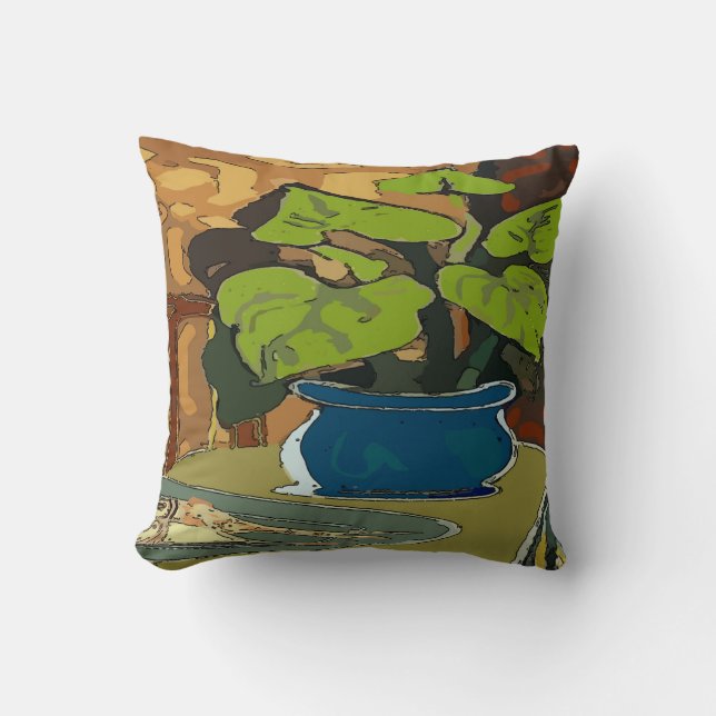 Potted Plant and fish Throw Pillow (Front)