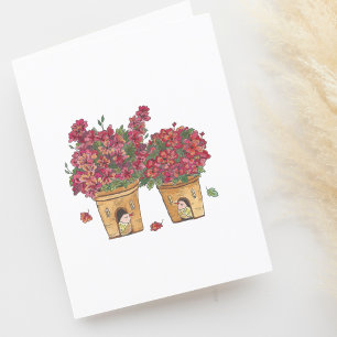 Potted Plant Bird Houses Watercolor Blank Letterpress Thank You Card