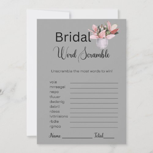 Potted Plant Bridal Gray Word Scramble Game Invitation