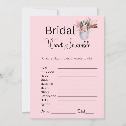 Potted Plant Bridal Pink Word Scramble Game Invitation