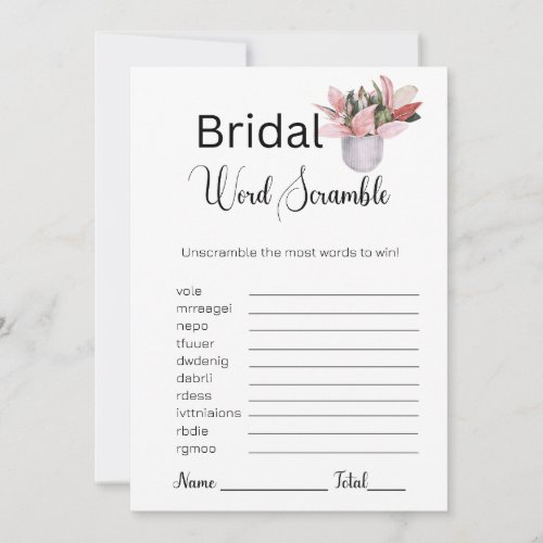 Potted Plant Bridal White Word Scramble Game Invitation