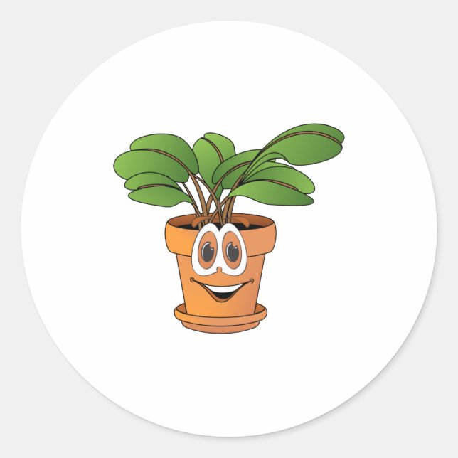 Potted Plant Cartoon Classic Round Sticker (Front)
