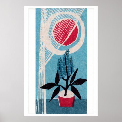 Potted Plant Matchbox Art Print, Czechoslovakian Poster