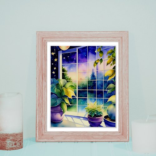Potted Plants  A Starry Night Watercolor Poster