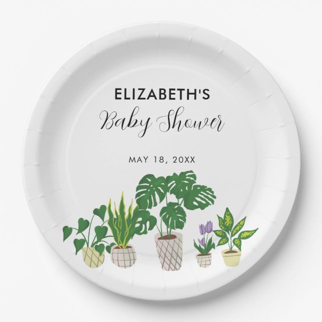 Potted Plants Baby Shower Bloom Greenery Botanical Paper Plates (Front)