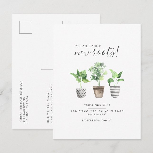Potted Plants Boho New Address Botanical Moving Announcement Postcard (Front/Back)