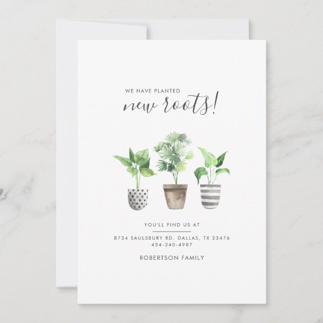Potted Plants Boho Script Botanical Moving Announcement (Front)