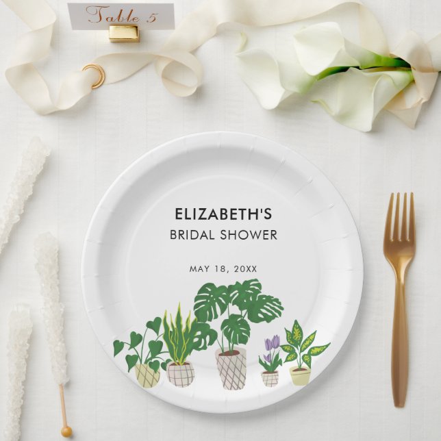 Potted Plants Bridal Shower Greenery Personalized Paper Plates (Wedding)