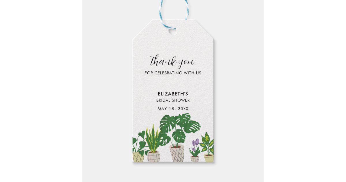 Potted Plants Bridal Shower Greenery Thank you Gift Tags | Zazzle