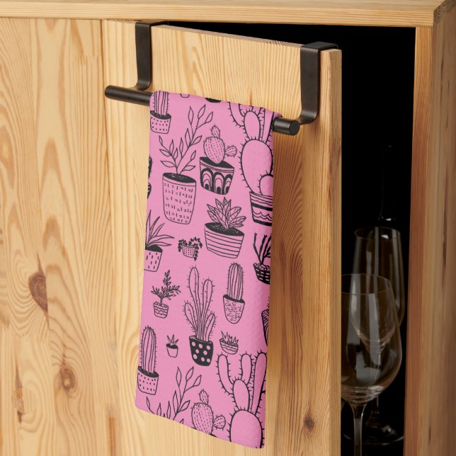 Potted Plants Cacti Succulents Handmade Pattern Kitchen Towel (Thirds Fold)