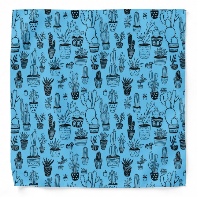 Potted Plants Cactus Succulents Cute Pattern Blue Bandana (Front)