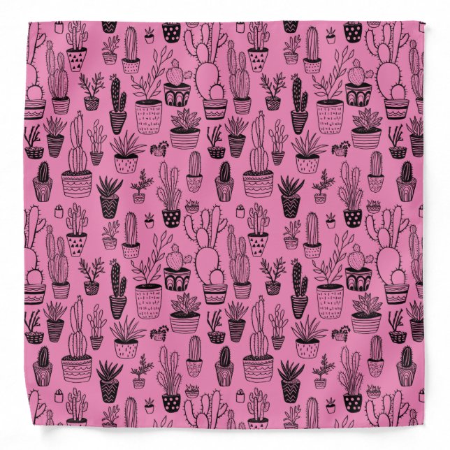 Potted Plants Cactus Succulents Cute Pattern Pink Bandana (Front)