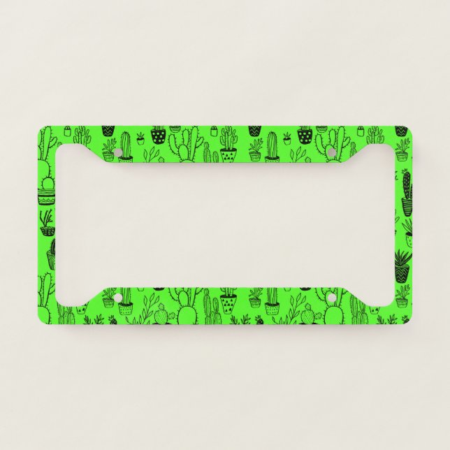 Potted Plants Cactus Succulents Handmade Pattern License Plate Frame (Front)